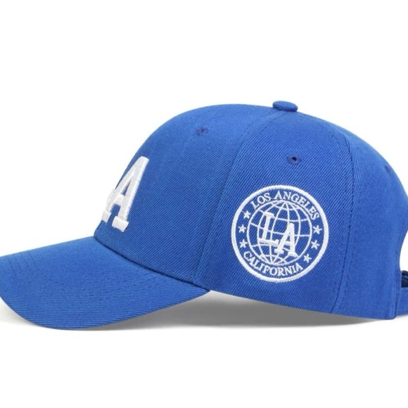 NEW MEN'S LA EMBROIDERY BASEBALL HAT- BLUE & WHITE- ADJUSTABLE - Picture 3 of 5
